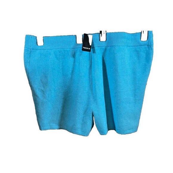 Lovesick Plus 6 Teal Blue Lightning Bolt Graphic Drawstring Waist Sweater Shorts - Picture 3 of 4